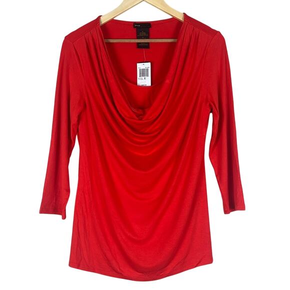 NWT Grace Elements Blouse Womens M Red Drape 3/4 Sleeve Cowl Neck Modest Classic - Picture 1 of 4
